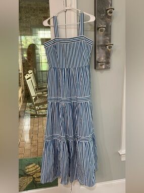 Sheridan French NWT Blue and White Striped Tiered Sundress -Size Small